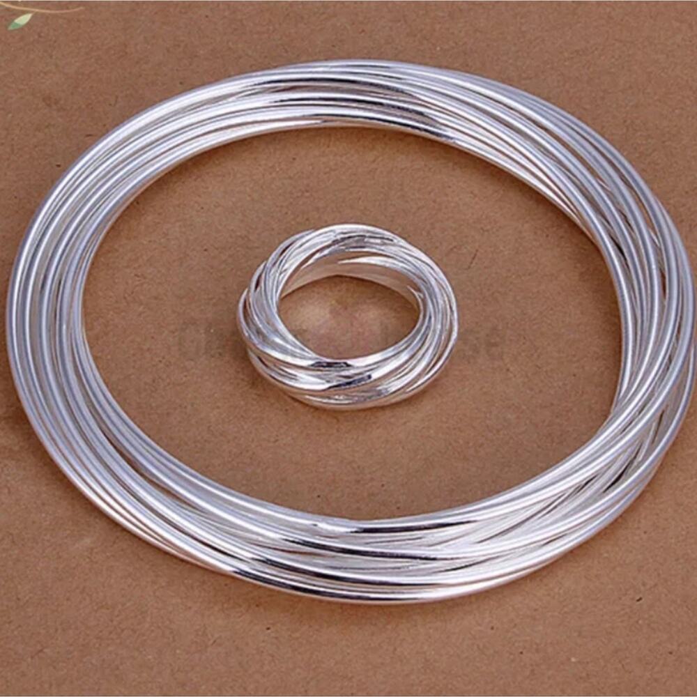 Sterling Silver Bangle Bracelet Matching Ring Set